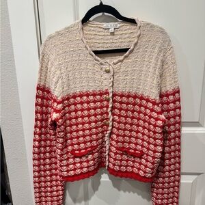 J. Crew Women's lady jacket —Red and Cream Cardigan
